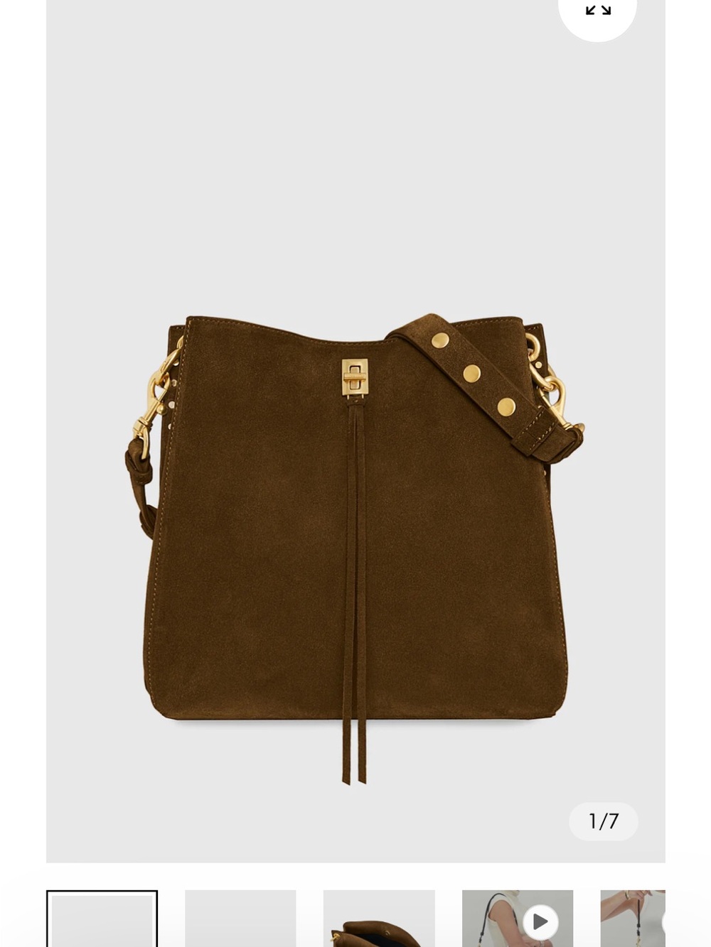 Rebecca Minkoff Brown Suede Drawstring Shoulder Bag with Gold Hardware - Picture 3 of 6